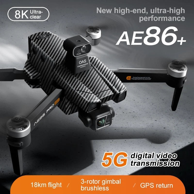Foldable 8K quadcopter drone with FPV camera, black body and four propellers