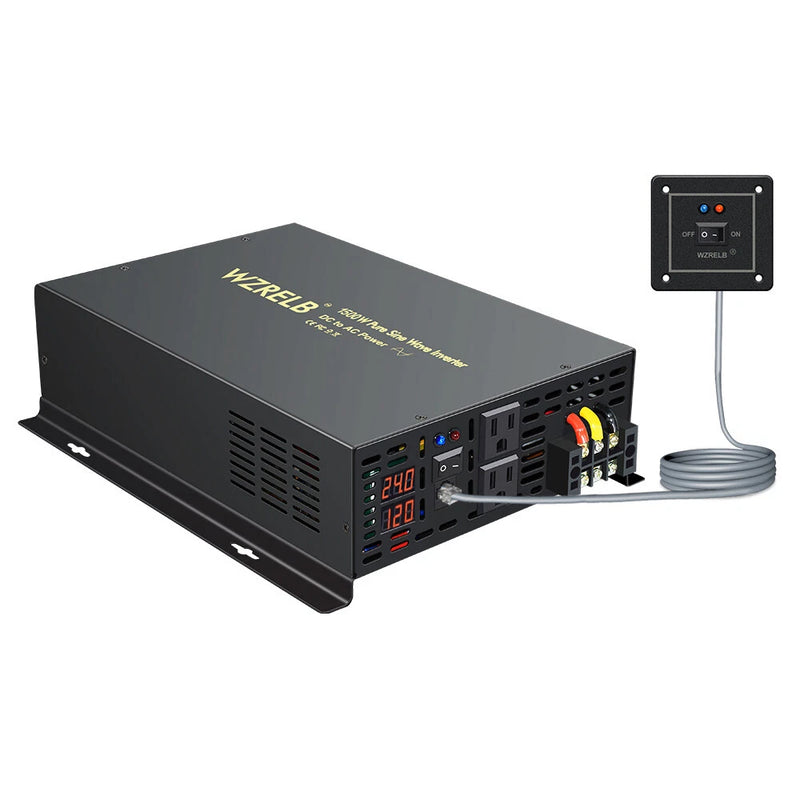 Power Inverter 1500W  24V to 120V Pure Sine Wave LED Display RV Remote Control
