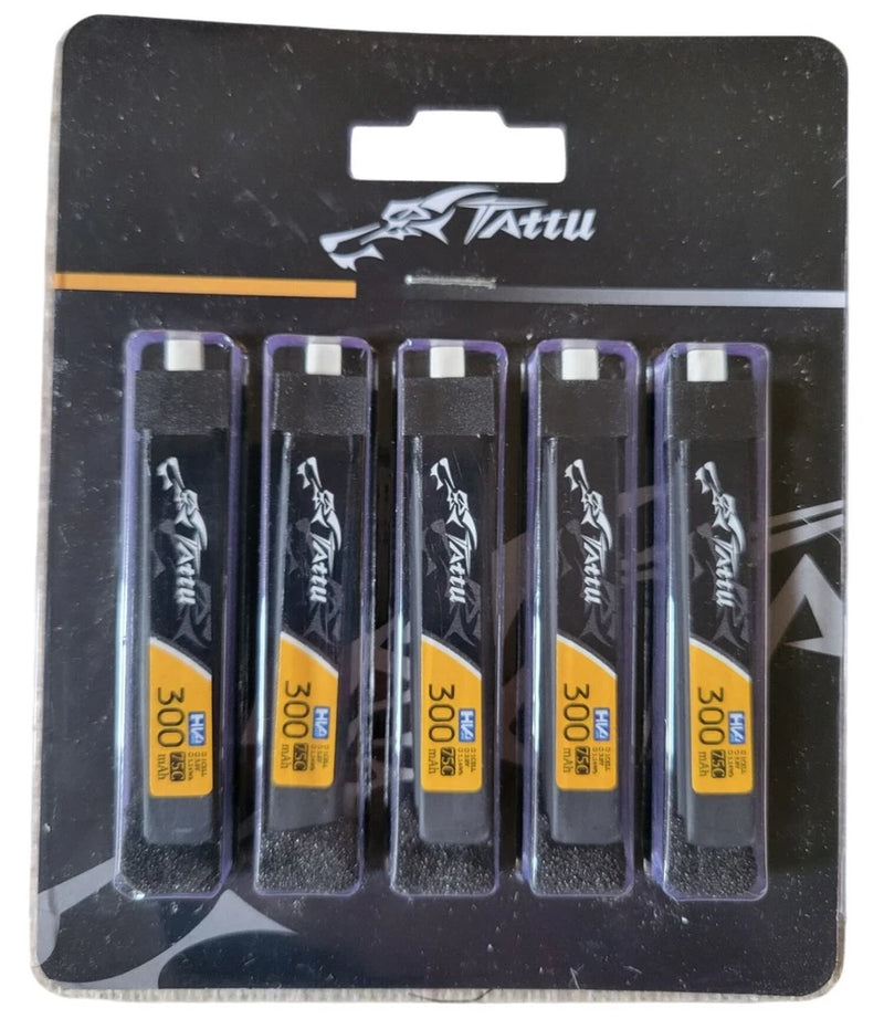 5-Pcs TATTU 300mAh 3.8V High Voltage 75C 1S1P Lipo Battery Pack with BT 2.0 Plug