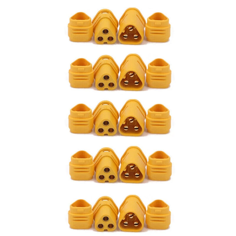 3-pin motor multirotor connector set with gold pins and yellow housings (5 male/5 female)