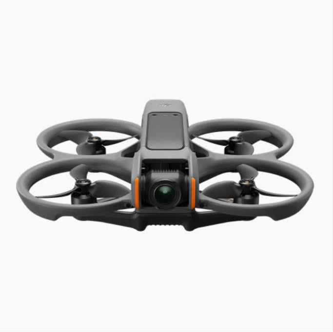 FPV drone aircraft with 4 propellers and front camera module, gray