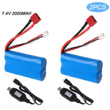 2x Lipo Battery 7.4V 2000mAh 2s T Plug Deans Connector + USB Charger for RC Car
