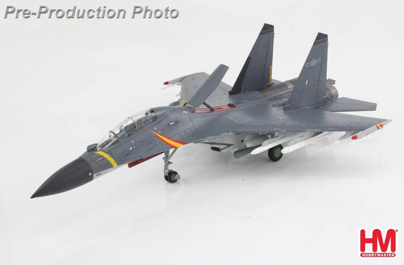 HobbyMaster 1/72 J-16 Flanker N model jet with gray wings and orange accent stripe