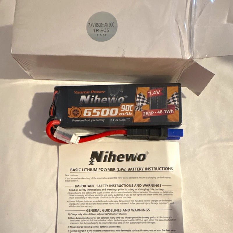 Nihewo 2S 7.4V 6500mAh 90C LiPo RC Battery Pack TR-EC5 1:8 1:10 Battery