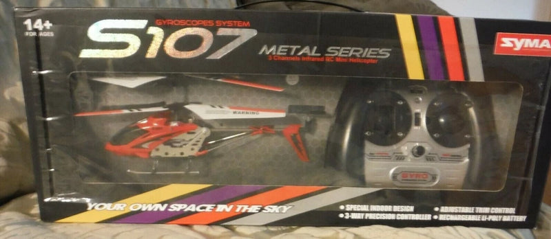 Syma 3CH Mini Helicopter RC Drone Gyro Metal Infrared S107G Red. Pre owned