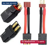 RC LiPo battery charger cable set, 2 pairs; red/black T-plug to T/R adapters, gold pins.