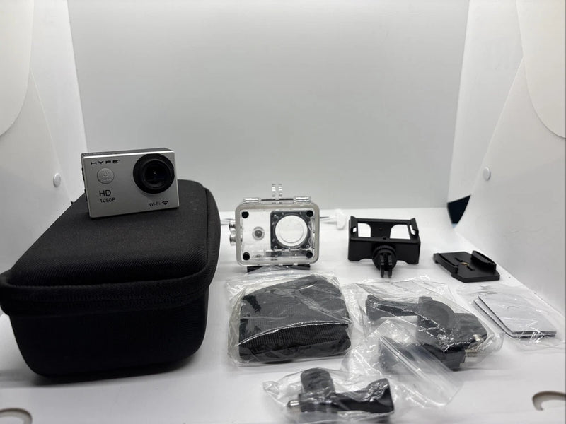 Hype-IFXSC HD 1080p Action Camera - 16MP Wi-FI Silver/ Case Bundle