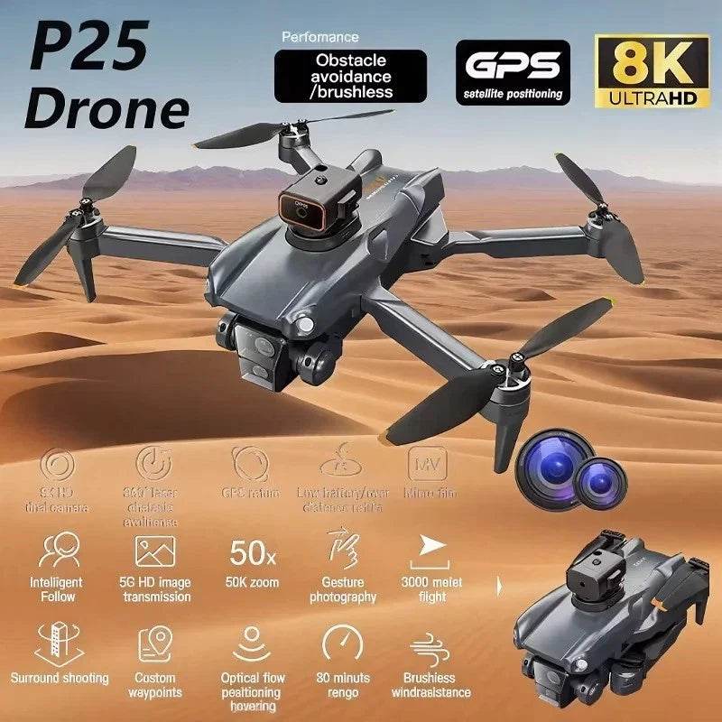 Foldable quadcopter drone with four propellers and front camera module