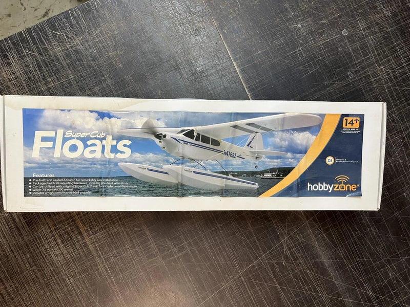 RC float kit for Super Cub S RC model airplane, HobbyZone #1570, boxed with parts