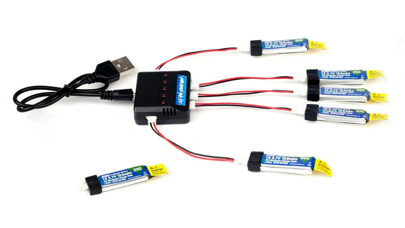 Combo 1x Charger and 6x 150mah 1s 3.7v 25c Lipo Battery E-Flite Sport Cub S