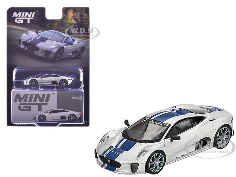 JAGUAR C-X75 SILVER METALLIC 1/64 DIECAST MODEL CAR BY MINI GT MGT00960