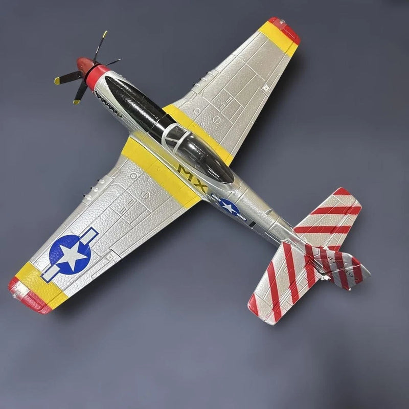 P-51D Mustang RC model airplane art kit, gray and yellow with red-striped tail