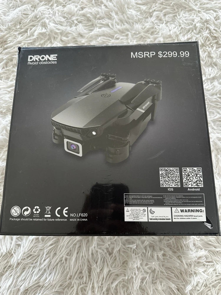 Foldable 4K camera obstacle-avoidance drone retail box, front view