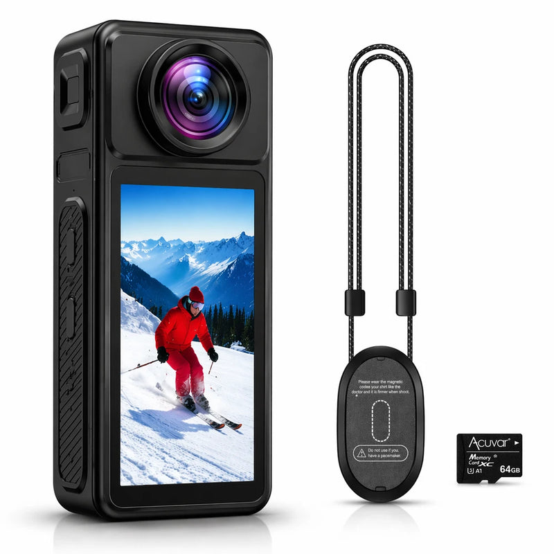 4K Mini Body Camera Action Camera HD WiFi 270?? Rotating Lens EIS W Audio & 64GB
