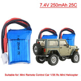 4Pcs 7.4V 250mAh Short Card Lipo Battery For Mini RC Car 1/35 Rc Mini Helicopter