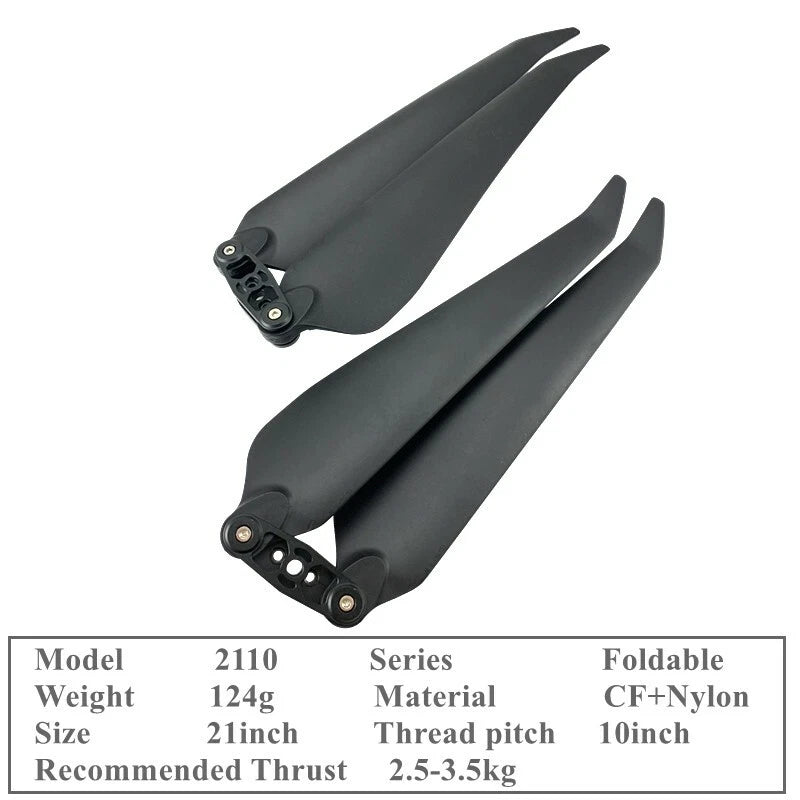 Foldable dark gray drone propeller blades with hub, two-piece set