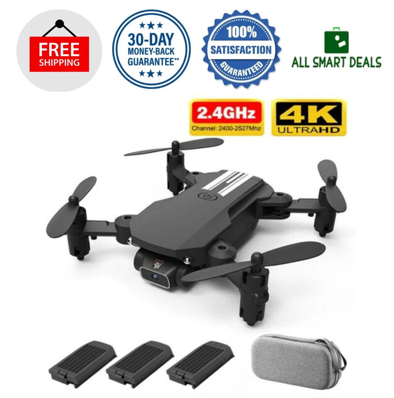 4K quadcopter drone with camera, 3 rechargeable batteries and carrying case