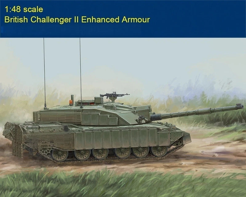 1/48 scale British Challenger II armored tank model kit, side view