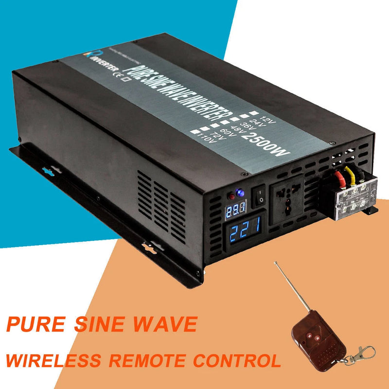 Pure Sine Wave Inverter 2500W 12V/24V/48V DC to 110V/120/220V AC Remote control