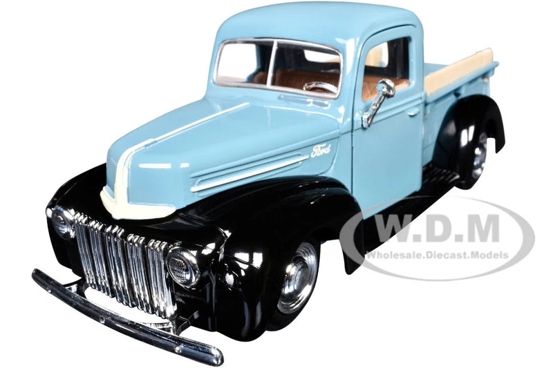 1942-47 FORD "JAILBAR" PICKUP BLUE & BLACK 1/24 DIECAST MODEL BY MOTORMAX 79388