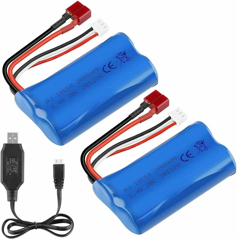 7.4V 2000mAh 2s Li-ion Battery 20C T Plug Connector with USB Charger for RC Car