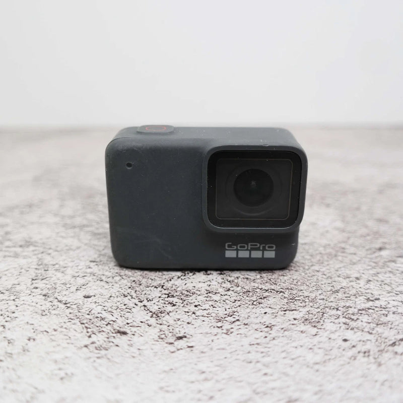 GoPro HERO7 action camera with front lens and square housing, black body