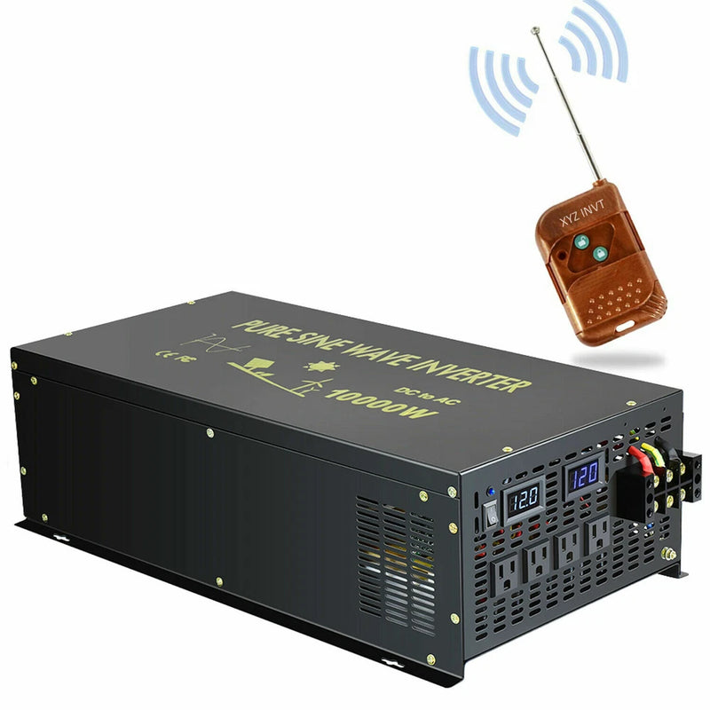 10000W Pure Sine Wave Power Inverter 24V DC to 120V AC Remote Control RV solar Converter