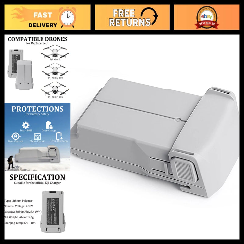 3850mAh Mini 3 Series Drone Battery for Mini 4 Pro/Mini 3 Pro - Up to 47 Mins Fl Battery