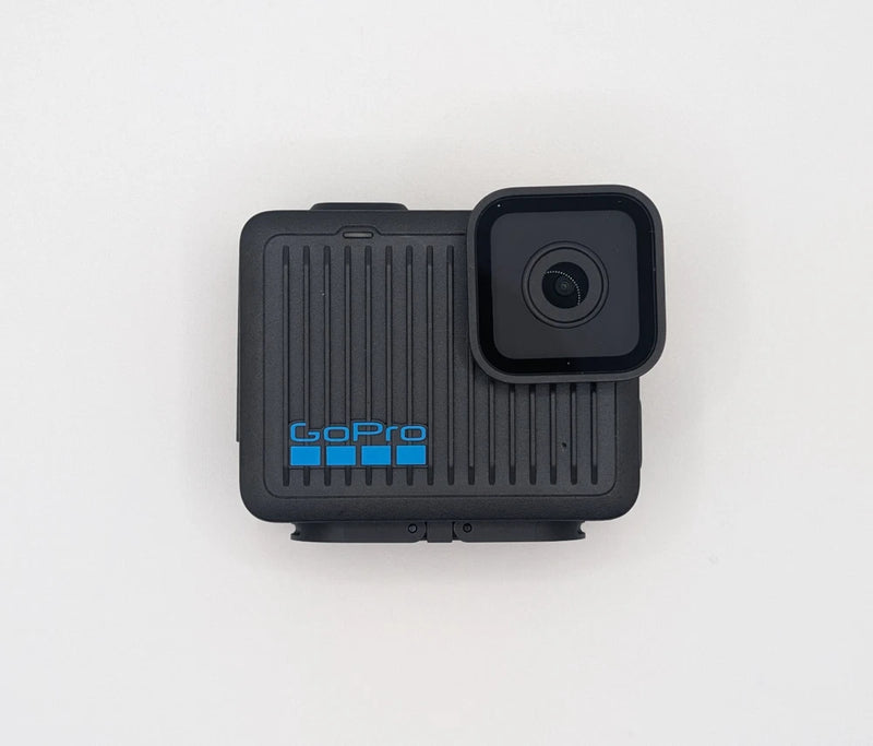 GoPro HERO 4K action camera in black housing, front lens with blue GoPro logo