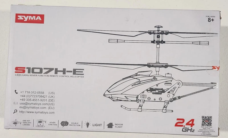 SYMA RC HELICOPTER S107HE White BATTERIES INSIDE CONTROLLER (OPEN BOX)