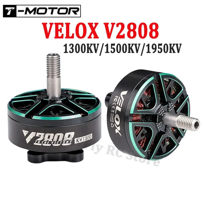 T-Motor VELOX V2808 RC brushless motor with 4mm shaft, black and green stator