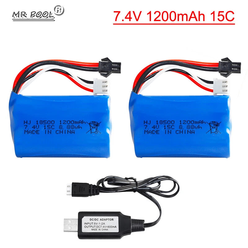 2Pcs 7.4V 1200mAh Li-ion Battery SM plug for Electric Toys water bullet gun toys