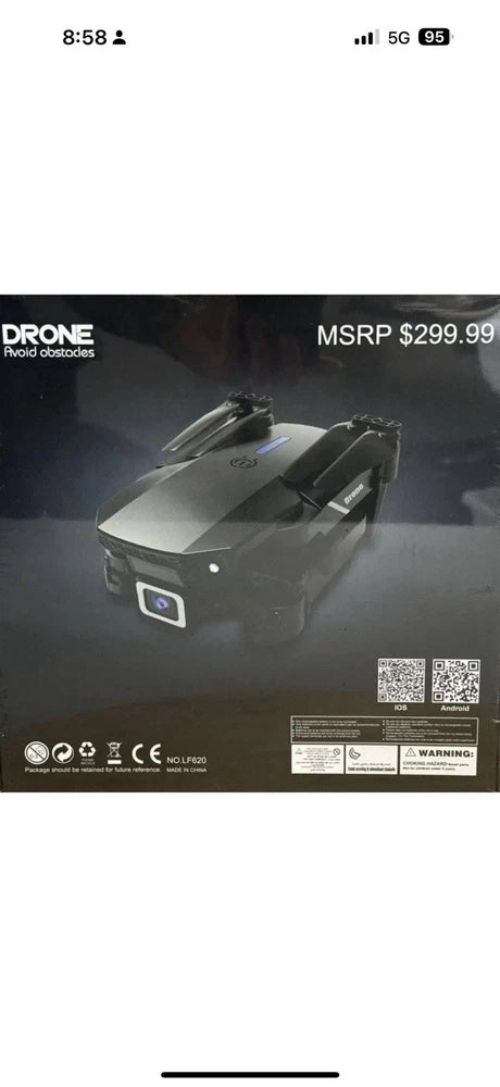 Dark gray obstacle-avoidance drone with front lights and camera