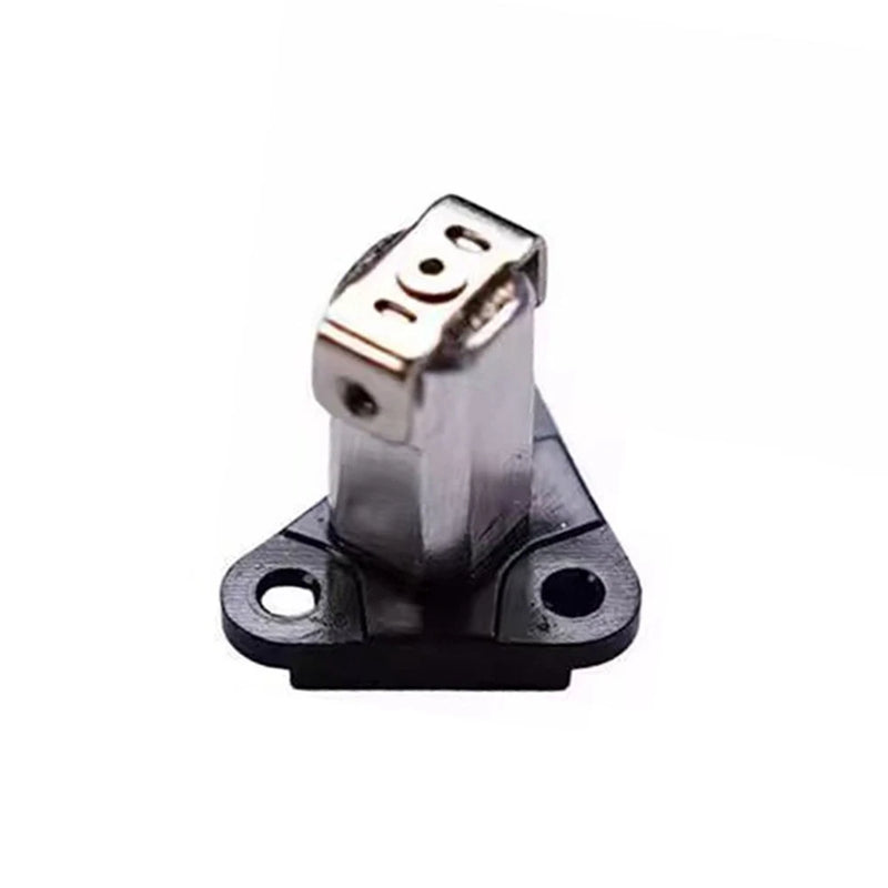 Metal front hinge bracket with two mounting holes and rectangular hinge