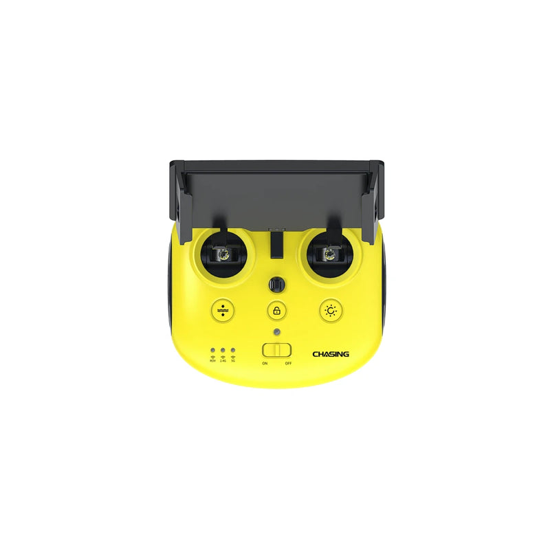 Yellow underwater drone remote controller with dual joysticks and CHOSING logo