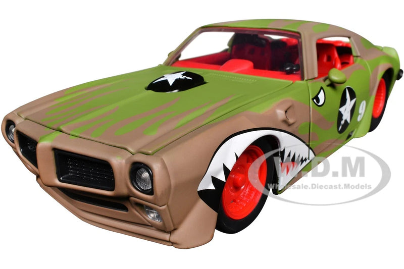 1972 PONTIAC FIREBIRD #9 GREEN CAMO FLAMES 1/24 DIECAST MODEL CAR BY JADA 35212