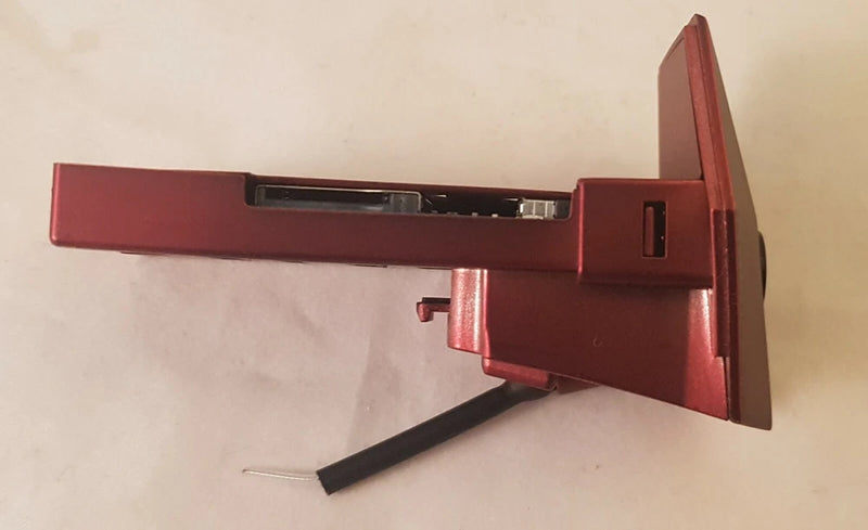 RC drone antenna module pod with maroon housing and black mounting arm