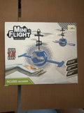Mini UFO-style drone retail box with illustrated blue hovering drone