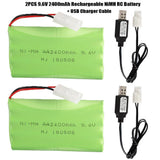 2Pack AA 2400mAh 9.6V NiMH Rechargeable Battery Pack USB Cable for RC Car Truck