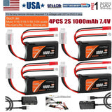 4PCS 2S 1000mAh 7.4V Lipo Battery SCX24 PH2.0 & JST Plug 35C+ USB Charger for RC