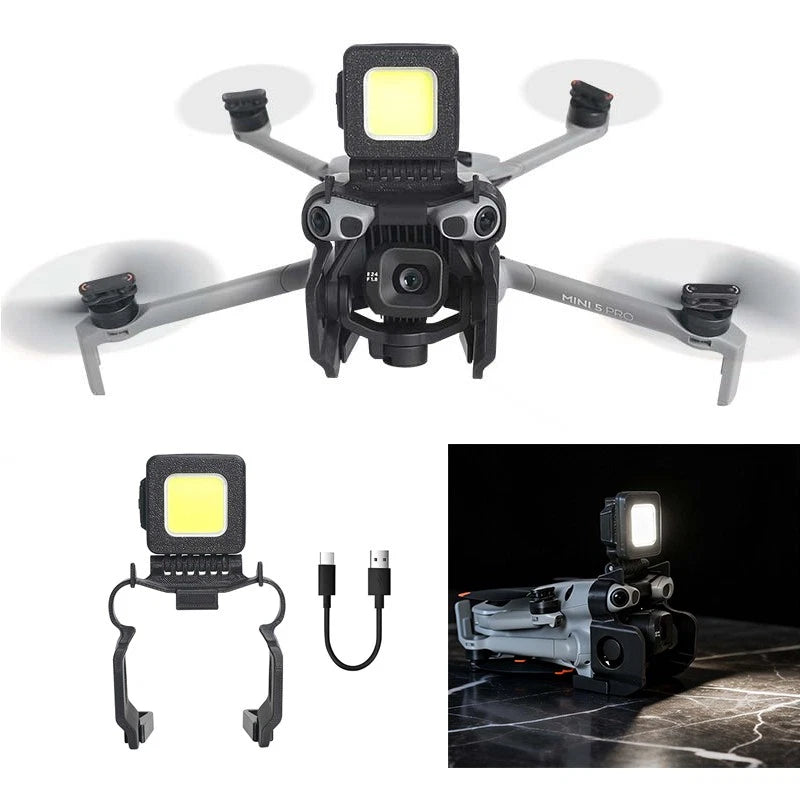 Drone gimbal guard protector bumper with bright square LED light, black housing