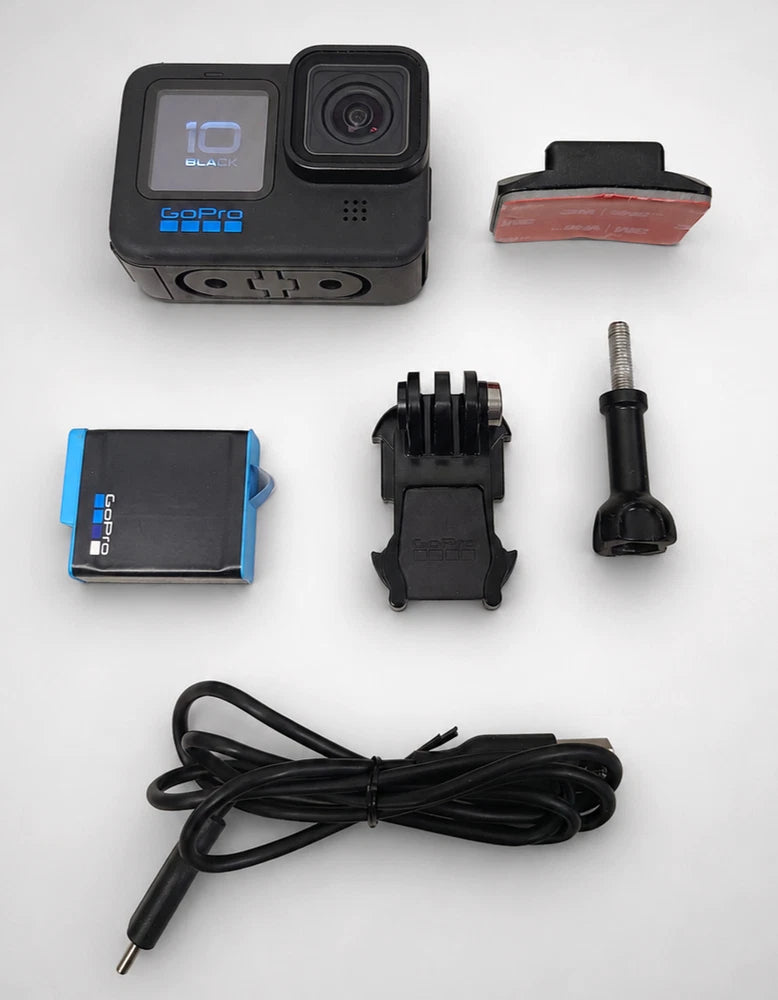 GoPro HERO10 Black action camera with accessories and cables