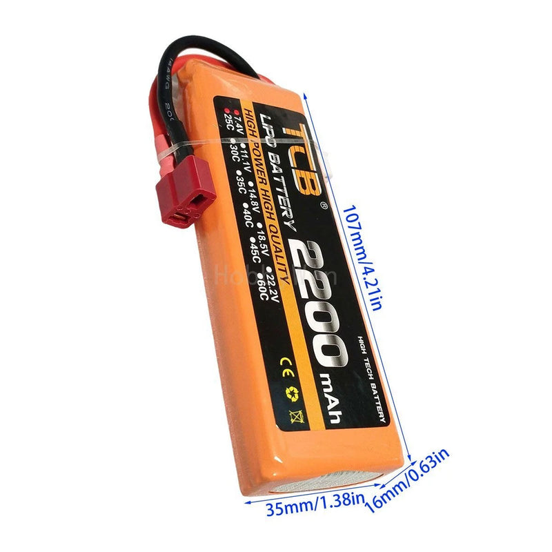 7.4V 2S 2200mAh 25C LiPO Battery T-plug Burst 40C RC Model Airplane Lipolymer