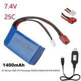7.4V 1400mAh Battery 25C T Deans Connector USB Cable for WLtoys 4WD