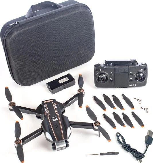 RTF GPS drone kit with 1080p HD camera, transmitter, spare props, battery, carrying case