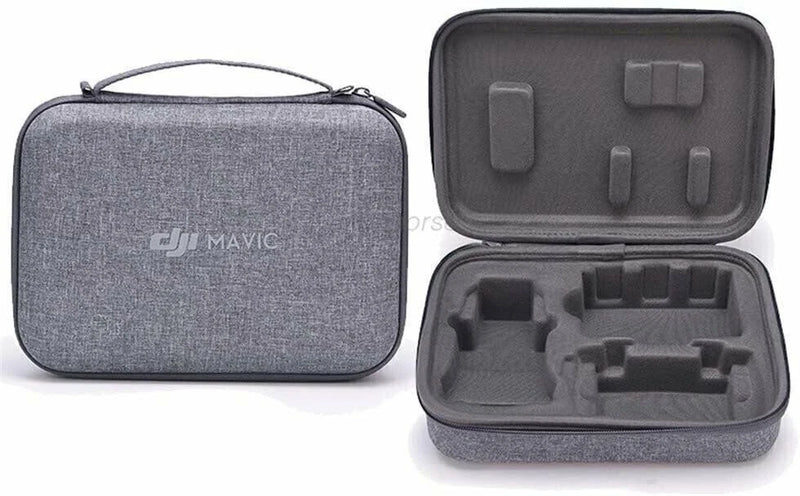 Gray zippered drone carrying case with foam insert and molded compartments
