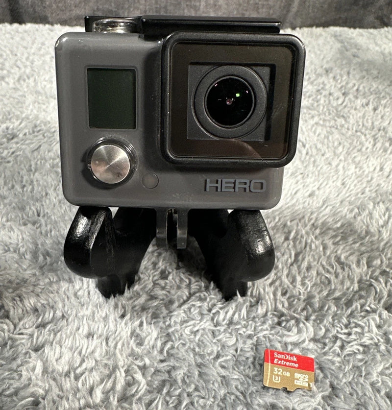 GoPro HERO waterproof HD action camera with visible 32 GB microSD card