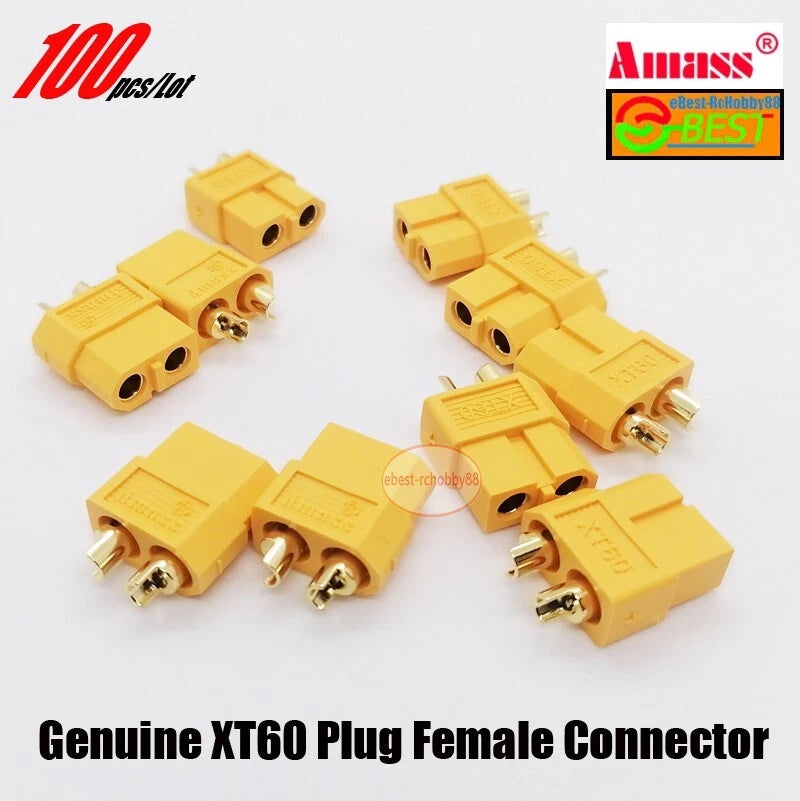 100Pcs Genuine Amass Female XT60 Gold-Plated Connector Plug for Lipo Battery ESC