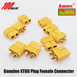 XT60 female connector plugs with gold-plated pins, yellow housing (100-pack)