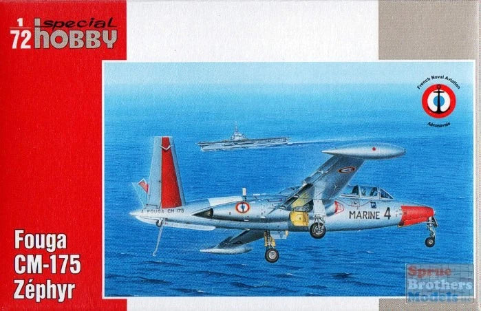1:72 Fouga CM-175 Zephyr model kit box art, aircraft on blue background